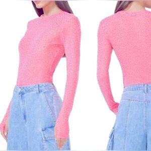 AFRM Pink Rhinestone Embellished Mesh Top